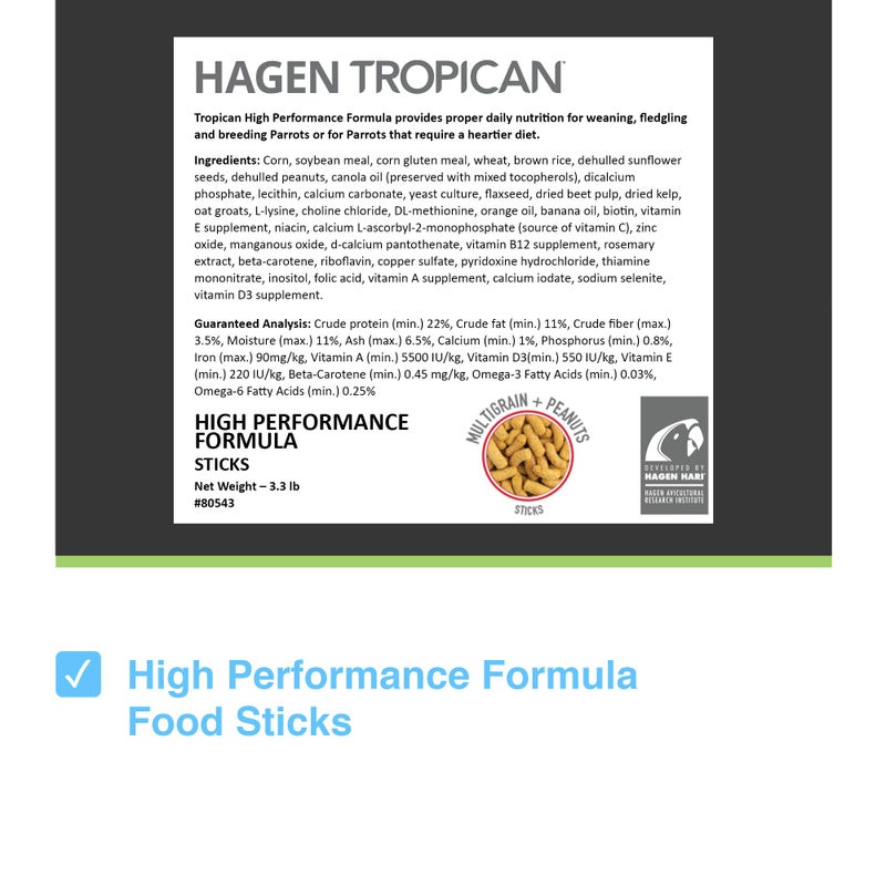 Hari Hagen Tropican High Performance Parrot Food, 3.3 ib. - Hari Parrot Sticks with Peanuts & Sunflower Seeds and Higher Nutrition Levels - Image 2